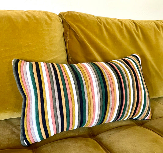 Colorful Recycled Cotton Cord Lumbar Throw Pillow 22”x13”