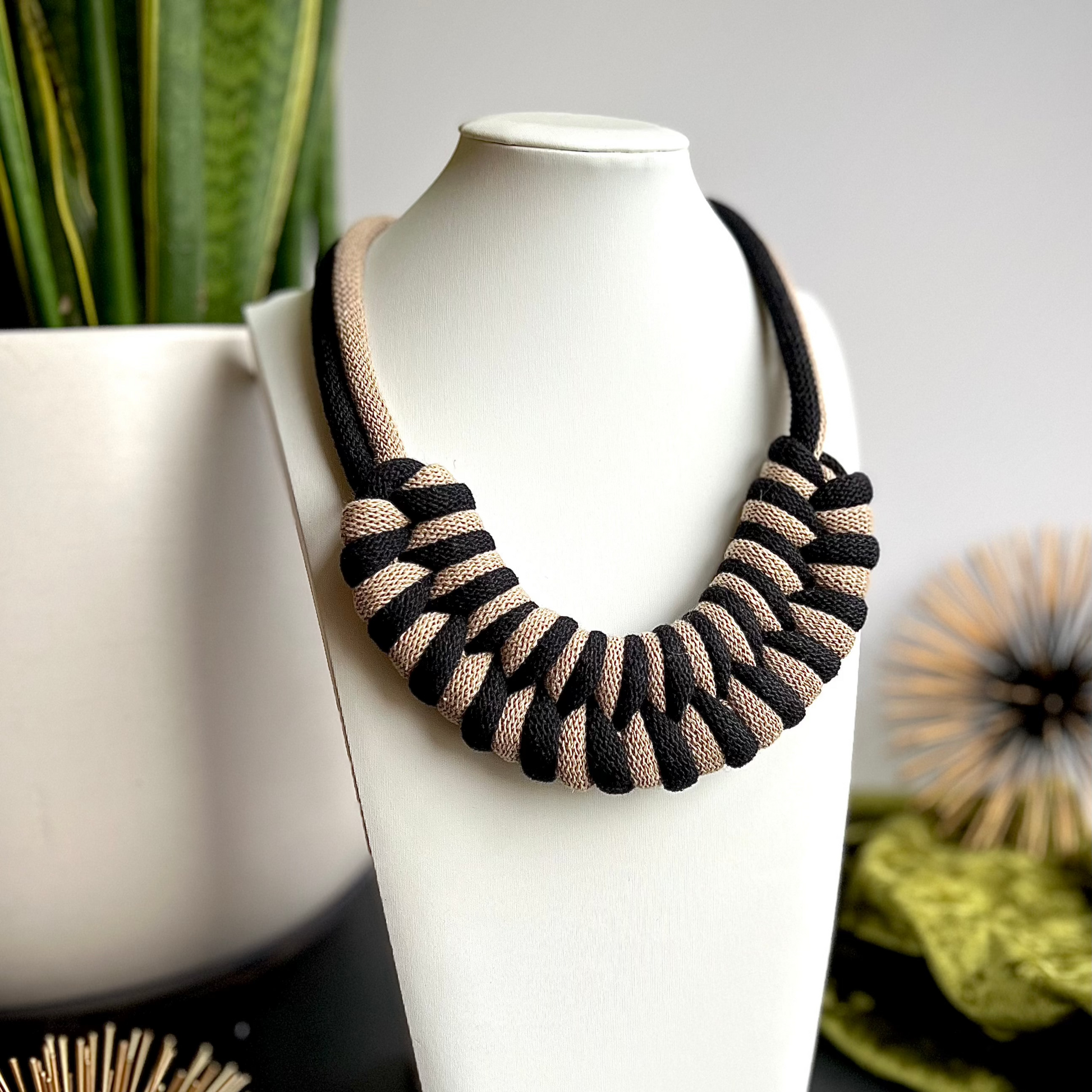 Black & Sand textile necklace