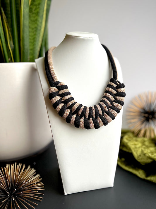 Black & Sand textile necklace