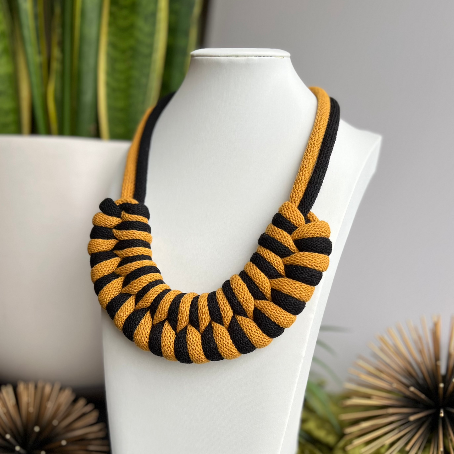 Black & Mustard yellow textile necklace